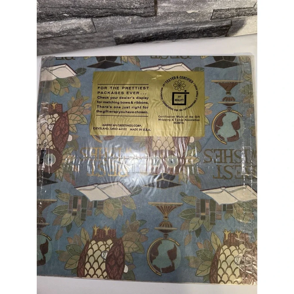 Vintage american greetings owl wrapping paper Best Wishes 2 sheets 7.9 sq. feet